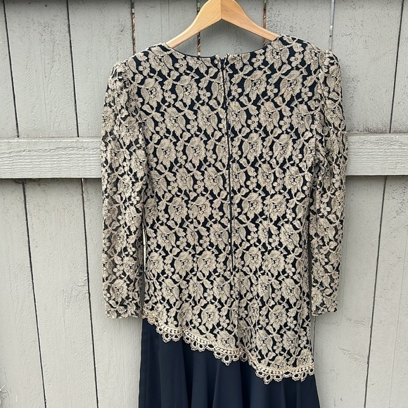 Vintage ANNA 1980's Formal Cocktail Dress Mobwife Metallic Lace Overlay 80's L - Picture 7 of 8